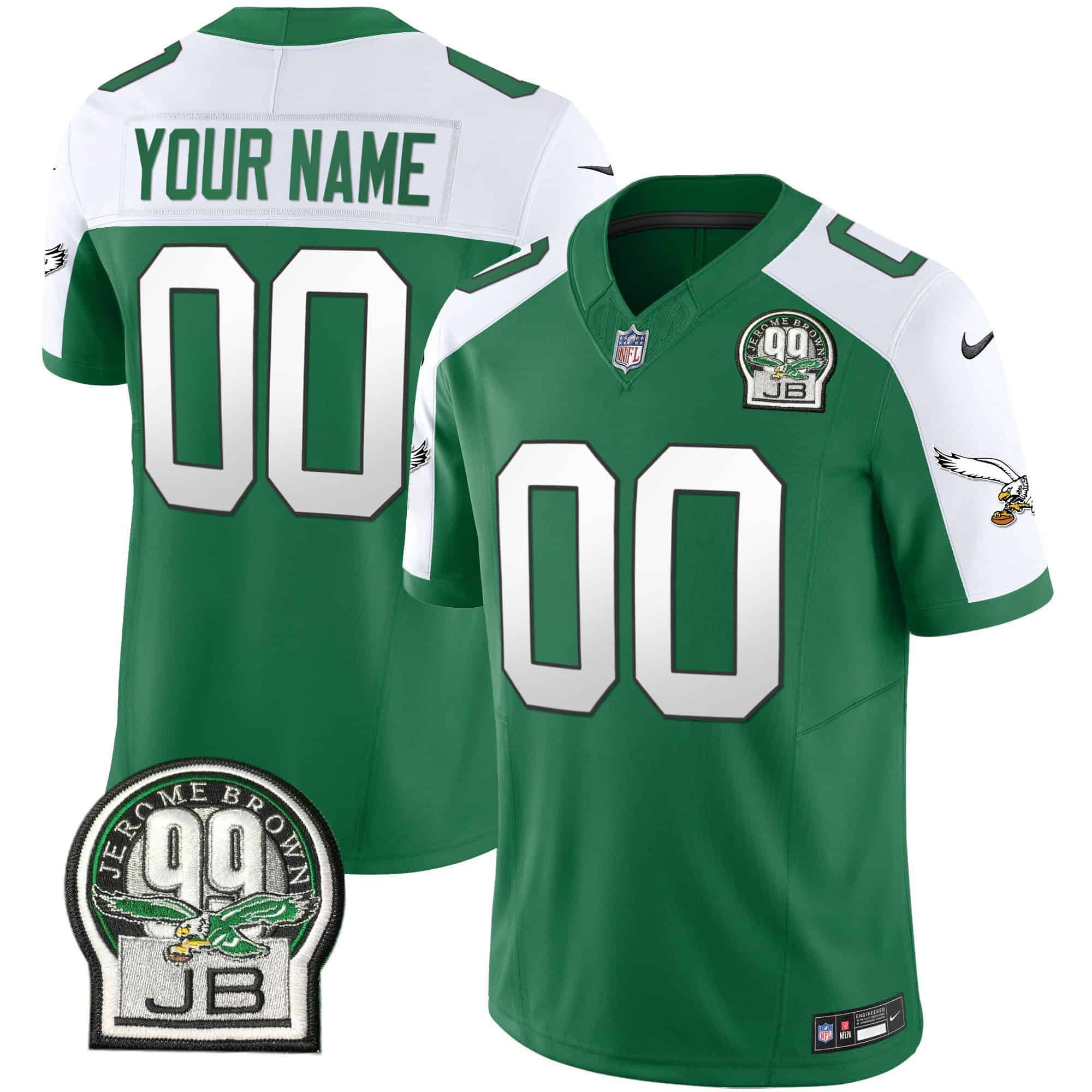 Men Philadelphia Eagles Green 2024 Nike Jerome Brown Patch Alternate Custom NFL Jersey style 1